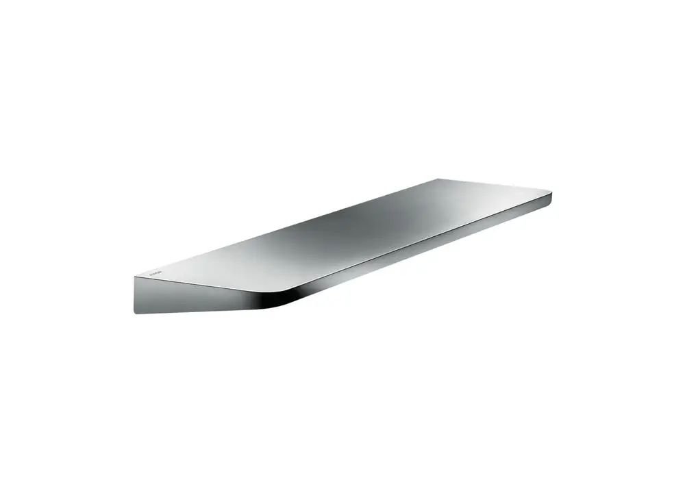 Chromfarbene, flache Ablage von AXOR, mit einer schlichten, rechteckigen Form und abgerundeten Kanten, im minimalistischen Design ohne sichtbare Befestigungen.